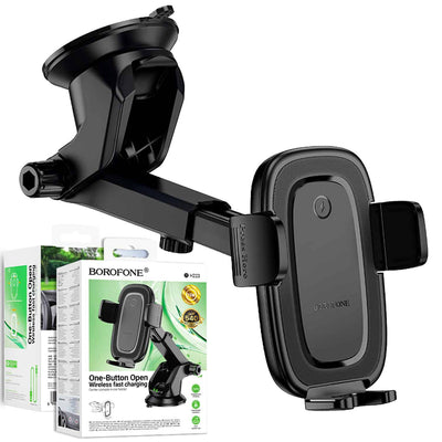 Borofone BH223 Follower Push Type 15W Fast Charging Quick Charger Wireless Car Mobile Phone Holder For iPhone /Samsung Galaxy/Google Pixel/Oppo/HMD/Nokia