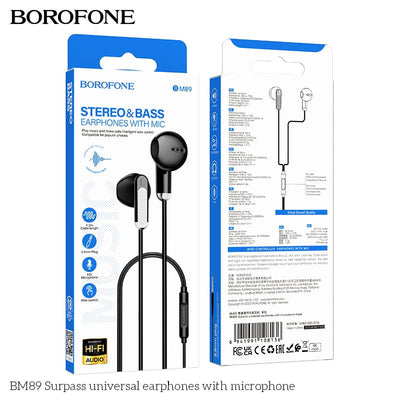 Borofone BM89 In-Ear Wired Earphones Earbuds Headphones, 3.5mm Jack, with Microphone and Volume Control for iPhone, Samsung, iPad,MP3,Most 3.5mm Audio Devices