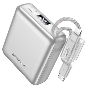 CCC (3C) Certified Borofone BJ93 10000mAh PD20W Fast Charging Mini Power Bank with Built in Cable & Led Display