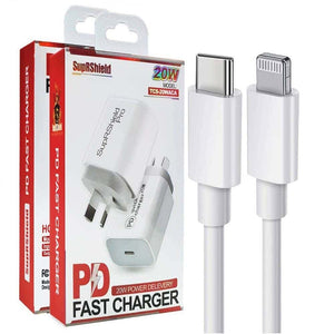 20W SupRShield SAA Certified Fast Charging iPhoneiPad Charger PD USB Type C Wall Plug Power Adapter & 1M USB C to Lightning Cable for iPhone14131211X8