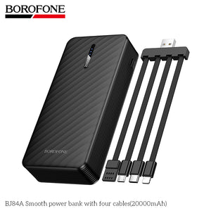 Borofone BJ84A 20000mAh Smooth Portable Power Bank With Built in USB A/Micro USB/ USB Type C / Lightning Cable