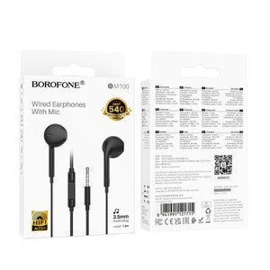 Borofone BM100 In-Ear Wired Earphones Earbuds Headphones, 3.5mm Jack, with Microphone and Volume Control for iPhone, Samsung, iPad,MP3,Most 3.5mm Audio Devices