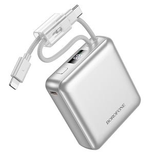 CCC (3C) Certified Borofone BJ93 10000mAh PD20W Fast Charging Mini Power Bank with Built in Cable & Led Display