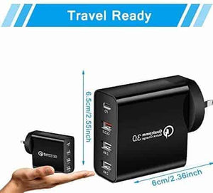 Qualcomm QC3.0 4 Ports 48W PD Fast Charging Charger Multi PD30W +QC18W Wall Plug Adapter (Black)