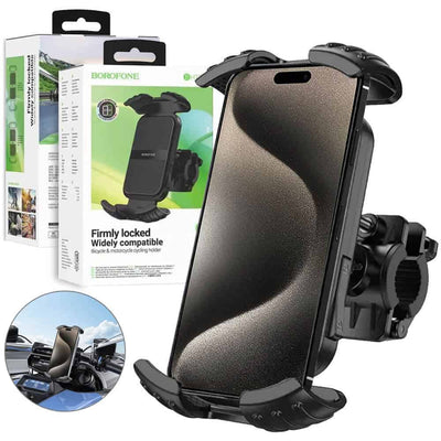 Borofone BH105 Bicycle & Motorcycle Motorbike Cycling Bike Scooter 360° Rotating Universal Mobile Phone Holder Mount Bracke Solid Grip Firmly Locked