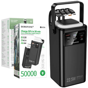Borofone BJ65A 50,000mAh High Capacity 22.5W+PD20W 4 Cables Portable Power Bank (Black)