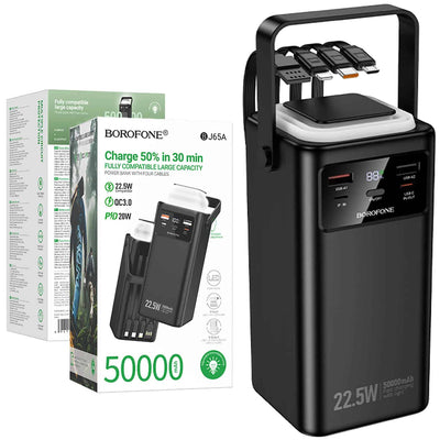 Borofone BJ65A 50,000mAh High Capacity 22.5W+PD20W 4 Cables Portable Power Bank (Black)