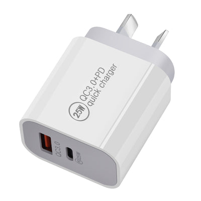 [2 Pack] 25W PD USB Type C + USB A QC3.0 SAA Certified Super Fast Charging Dual Charger Wall Plug Power Adapter For Apple, Samsung, Google, Oppo