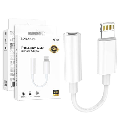 Borofone BV21 82mm Lightning to 3.5mm Audio Aux Headphone Jack Adapter (White)