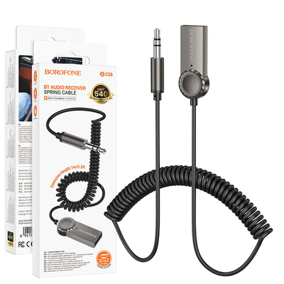 Borofone BC56 Peaceful 3.5mm Car AUX Wireless Bluetooth Receiver Dongle with 1M Cable ( Metal Grey)