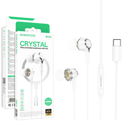BOROFONE BM90 USB Type C Wire Controlled Digital Earphones Headphone With Microphone Supports Calls Audio Plug Wired Headset (White)