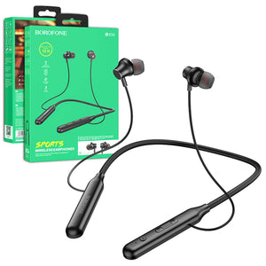 Borofone BE56 Wireless Bluetooth 5.0 Light Neck Hanging Headphones in-Ear Sports Earbuds Earphones for Running/Fitness/Gaming/Music (Black)
