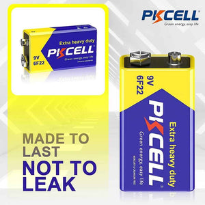 2 Pcs PKCELL 9V Batteries Carbon Zinc 9 Volt Extra Heavy Duty Battery 6F22 For Remote Control Toys Smoke Alarm