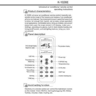 Universal AC Air Conditioner Remote Control for LG Toshiba Haier Daikin Hitachi Sharp Panasonic Samsung Sanyo Hisense Fujitsu Whirlpool Bosch