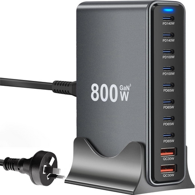 800W USB Type C Fast Charging Charger Power Station - 140W USBC Fast Charger, 10 Port GaN Charger 100W 65W 30W, Multi USB Charger Compatible With MacBook Pro, iPad, iPhone, Samsung Galaxy, Google Pixel, Dell